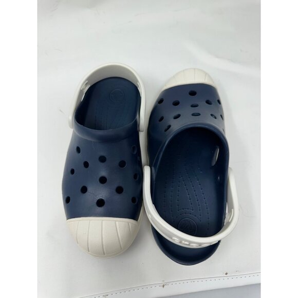 Crocs Kids Navy White Clogs J3 Ventilated Slip-On Sandals Strap Nautical beach - Picture 4 of 14